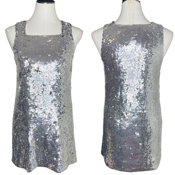 Alice and Olivia Silver Sequin Mini Dress size Small - Picture 1 of 9